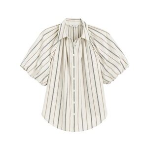 Madewell Shirred Bubble-Sleeve Button-Up Shirt in Poplin Warm Coffee